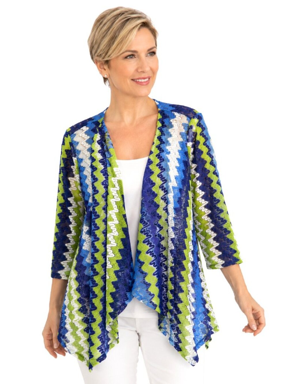 Ruby Rd. Blue Green Mesh Open Flyaway Cardigan Sweater 2X